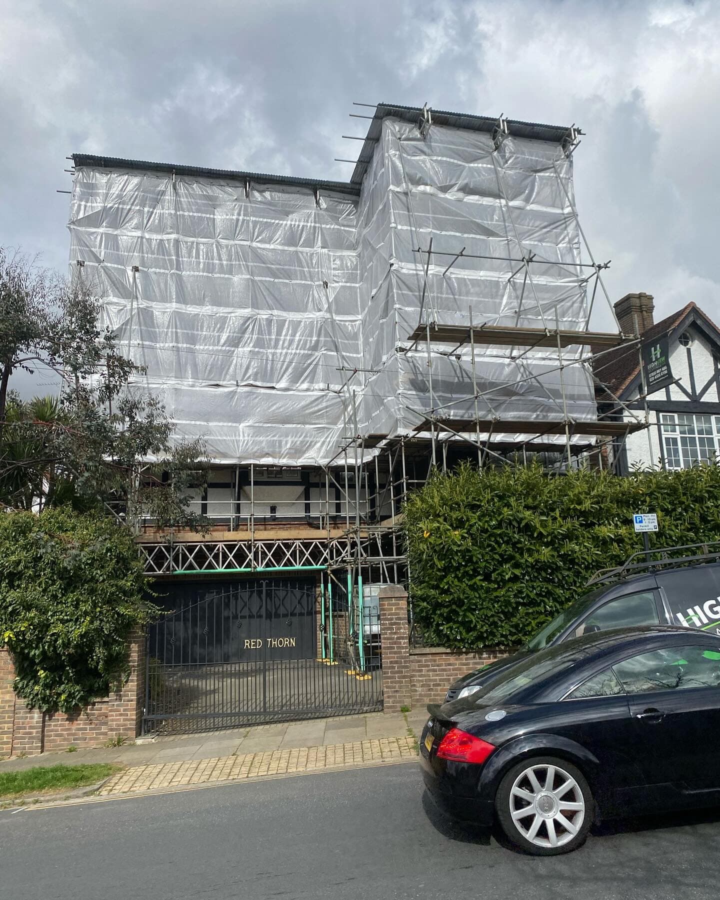 Wrapped scaffolding on a domestic property
